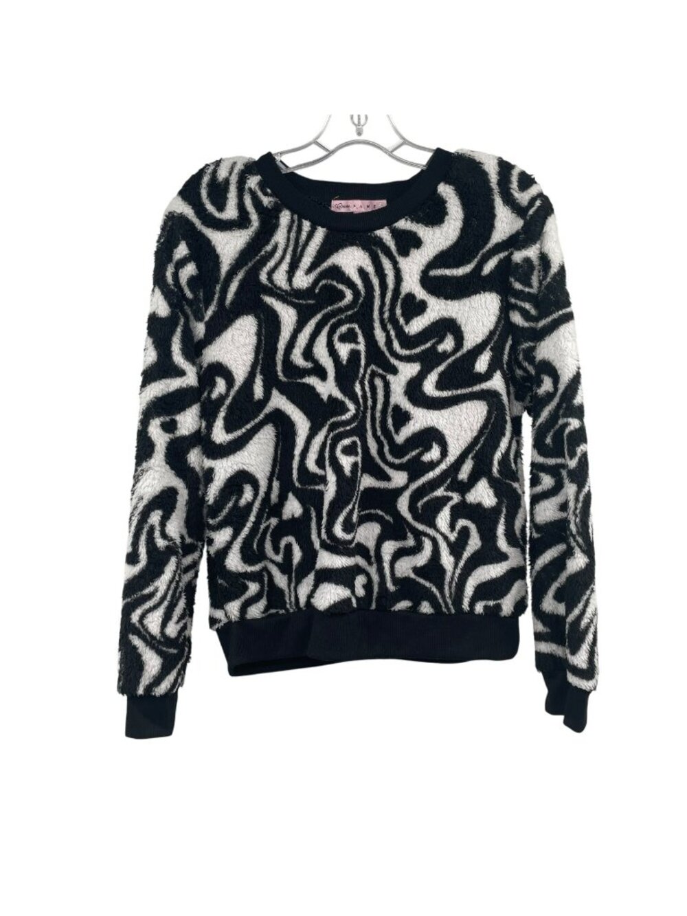 Crave Fame Womens Fleece Pullover Sweater Black/White Print Size Medium Soft